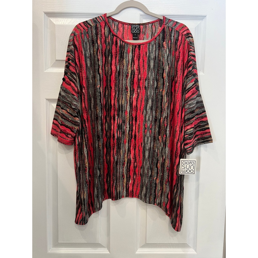 NWT Clara Sunwoo Tunic Polyester Abstract Stripe Lagenlook Bohemian Eclectic